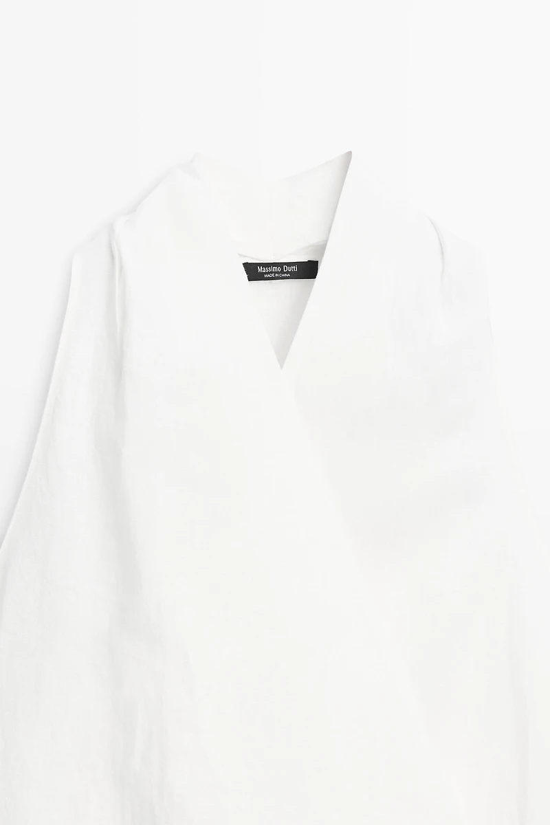 Top croisé détail ceinture 100 % lin