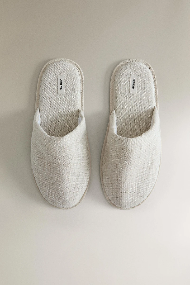 LINEN MULE SLIPPERS