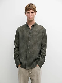 100% linen regular fit striped flowing shirt