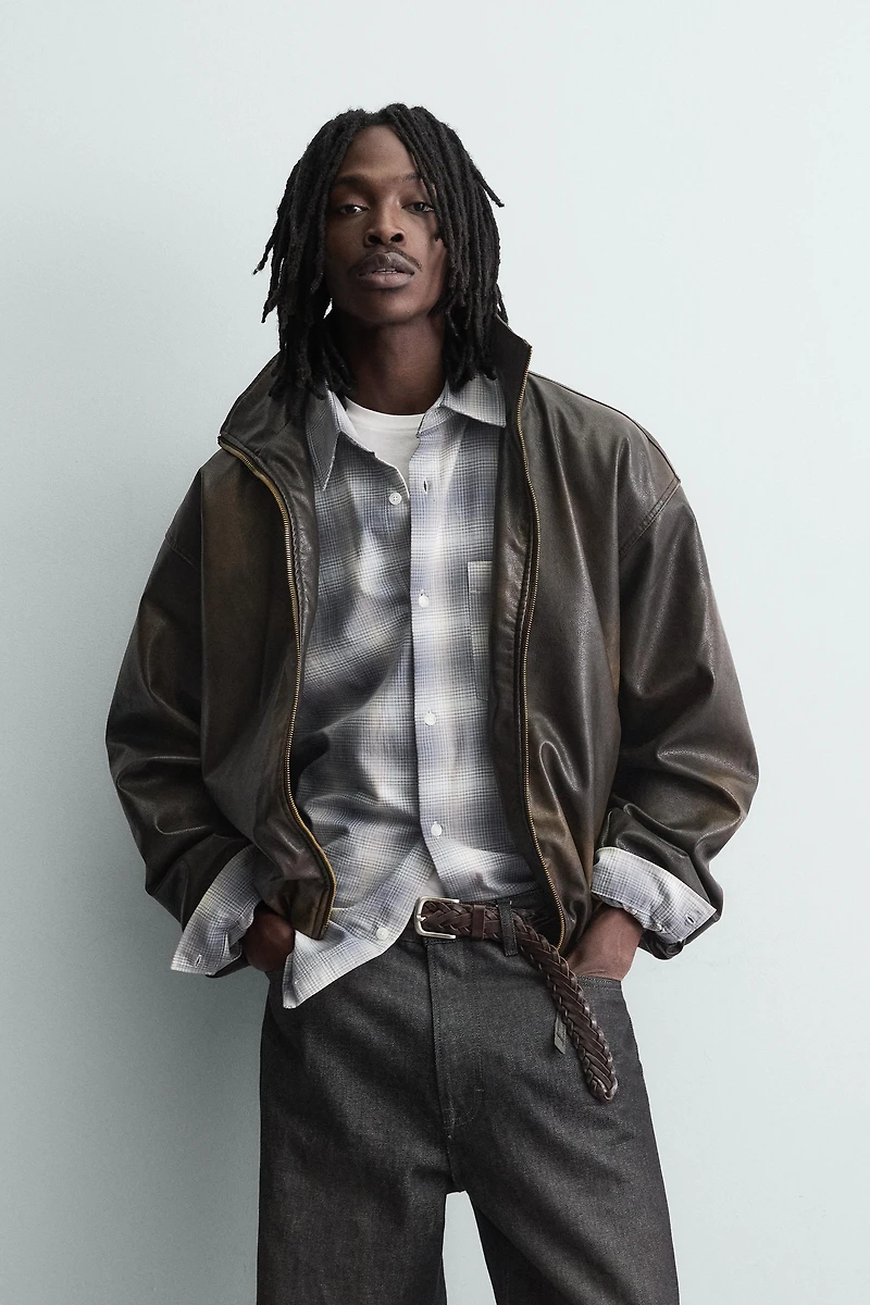 WASHED FAUX LEATHER JACKET