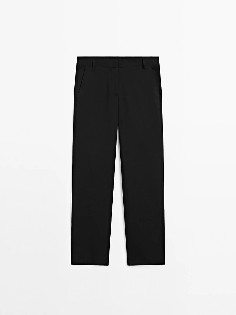 Straight-leg cotton blend trousers