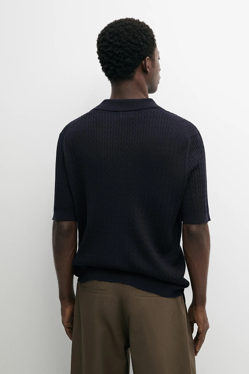 Merino wool knit polo sweater