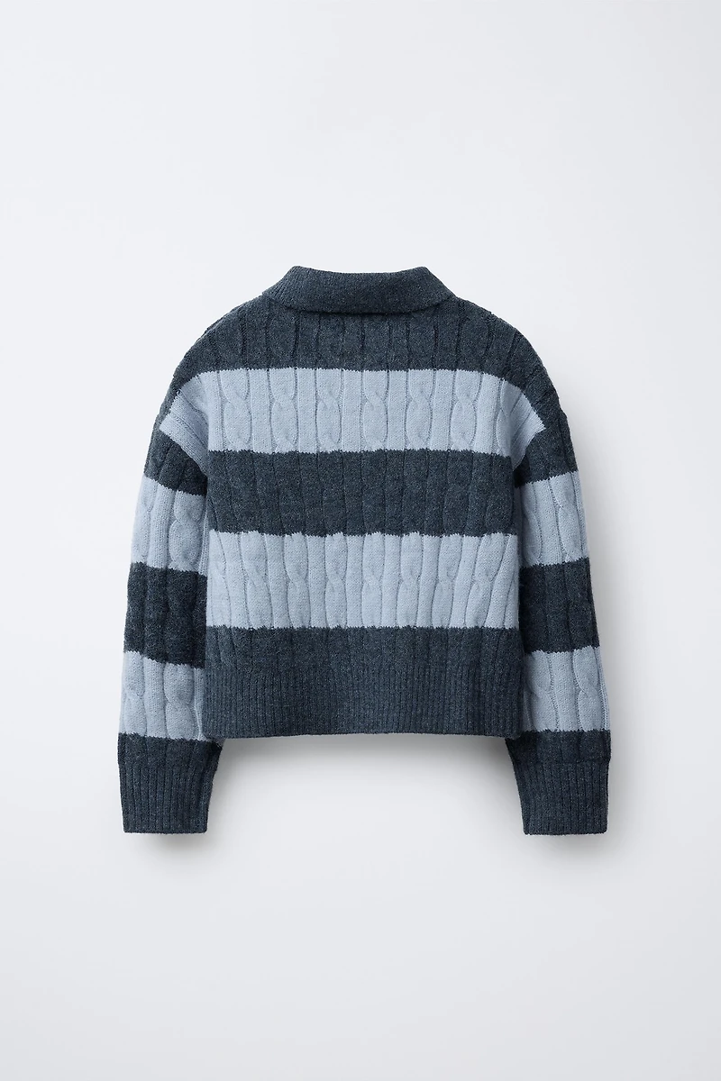 CABLE KNIT STRIPED POLO JUMPER