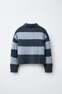 CABLE KNIT STRIPED POLO JUMPER