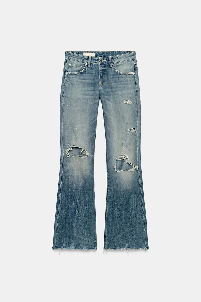 TRF FLARE RIPPED MID-RISE JEANS