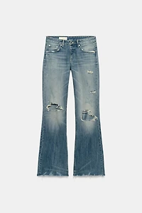 TRF FLARE RIPPED MID-RISE JEANS