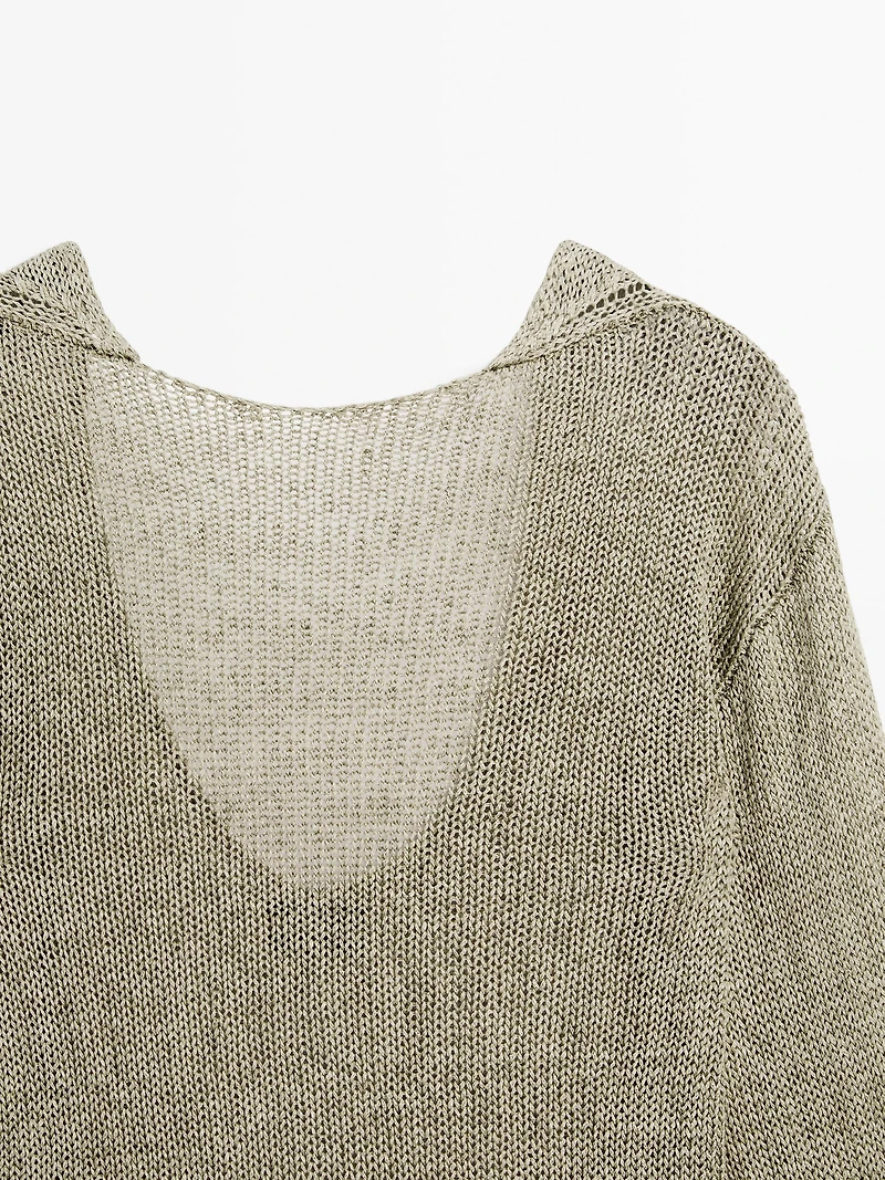 Linen blend sweater with V-shaped plunging back - STUDIO