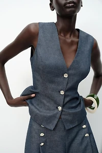 LINEN PEPLUM VEST