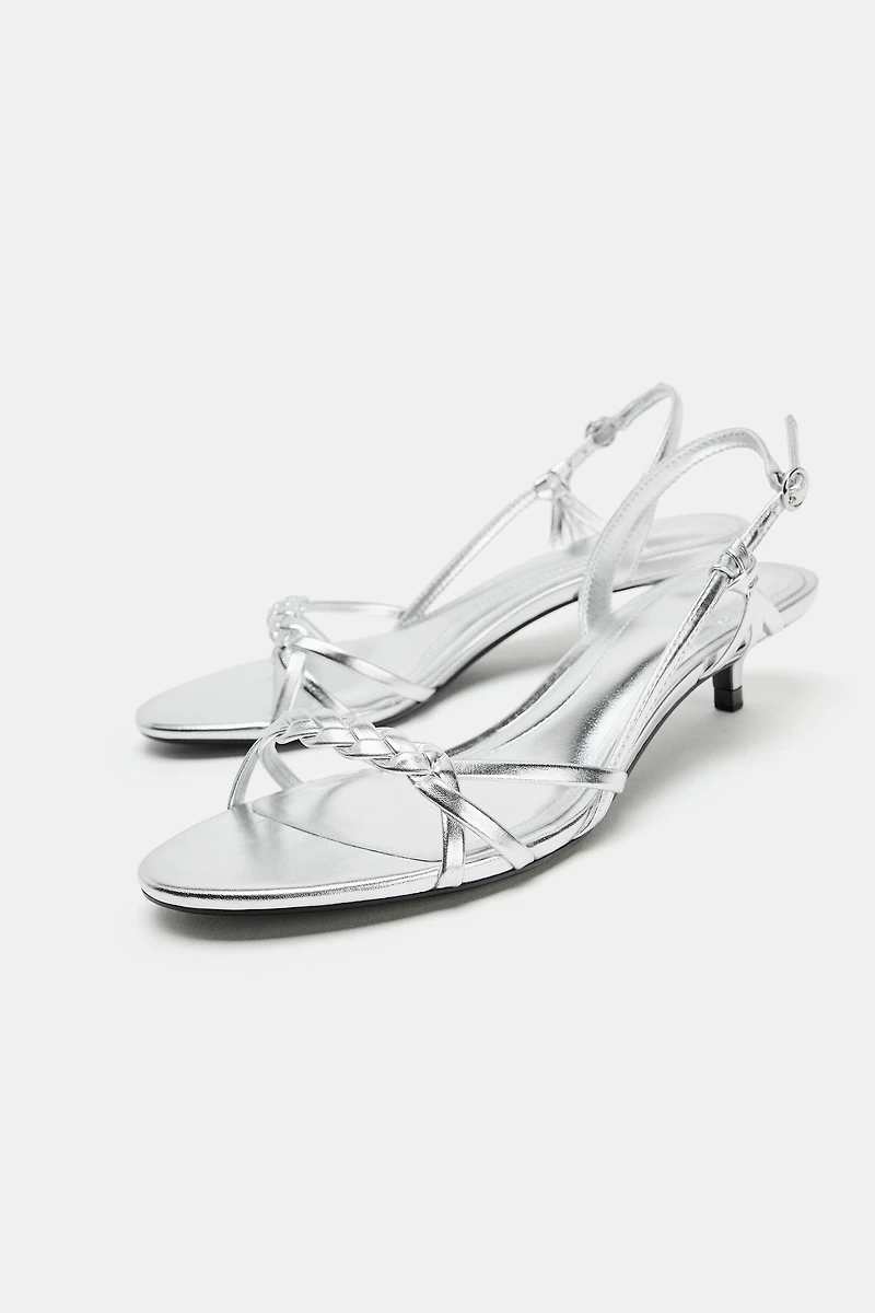 METALLIC KITTEN HEEL SANDALS