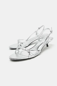METALLIC KITTEN HEEL SANDALS