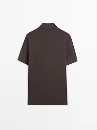 Short sleeve cotton blend knit polo shirt