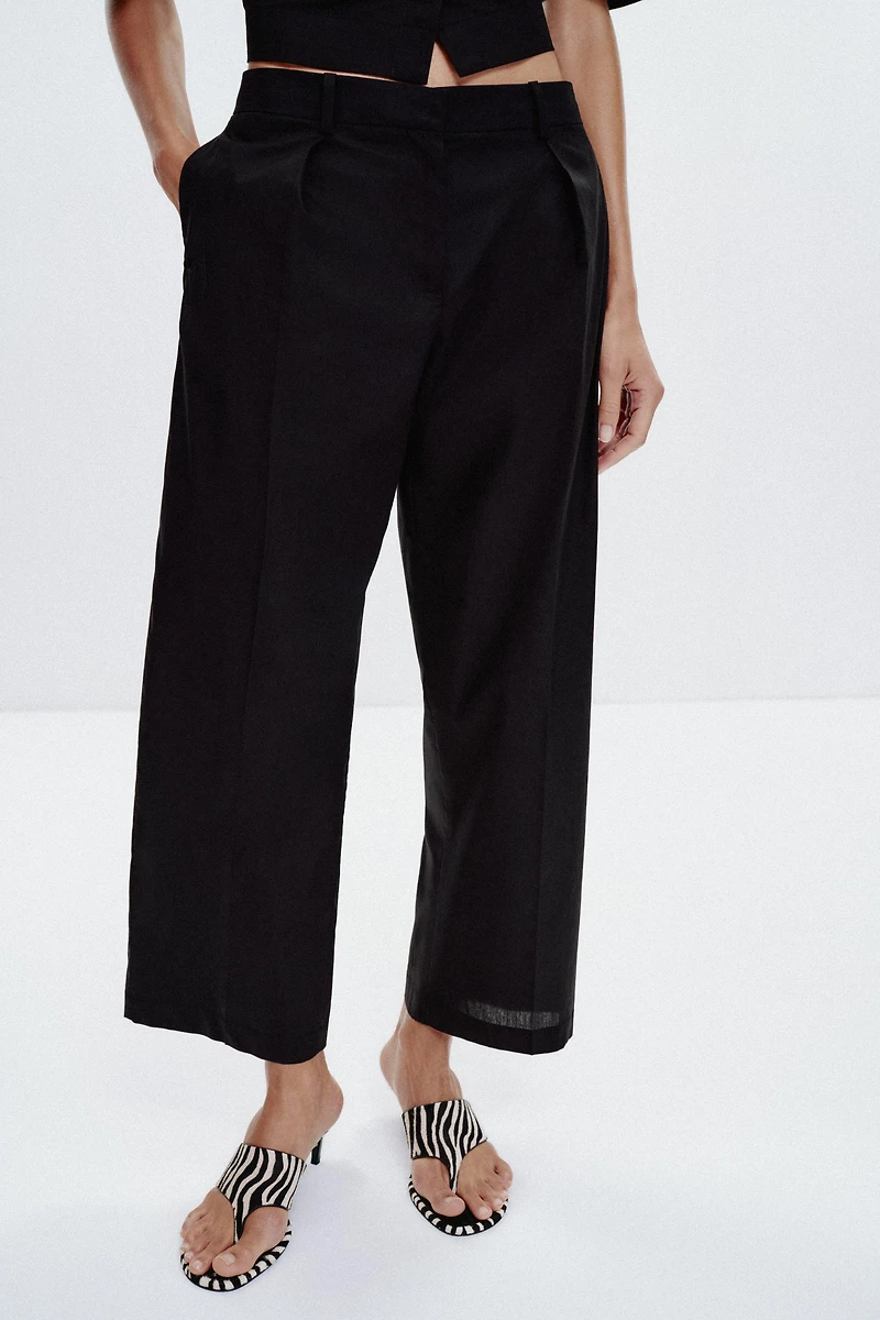 POPLIN PLEATED PANTS