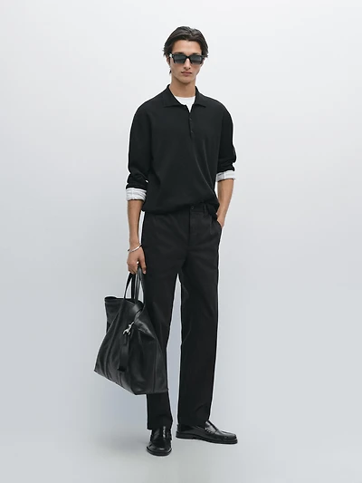 Wool and cotton knit polo sweater