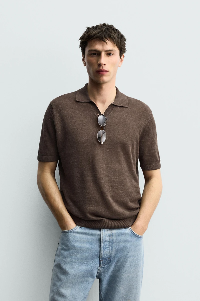 100% LINEN REGULAR FIT KNIT POLO SHIRT