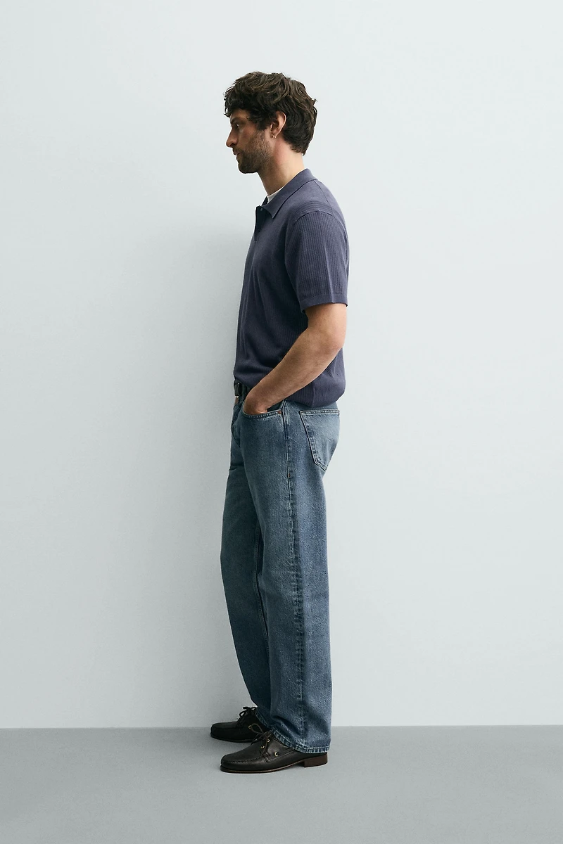 RIBBED KNIT POLO SHIRT