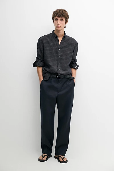 100% linen regular fit check shirt