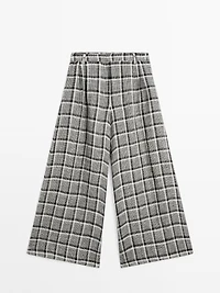 100% linen check palazzo trousers