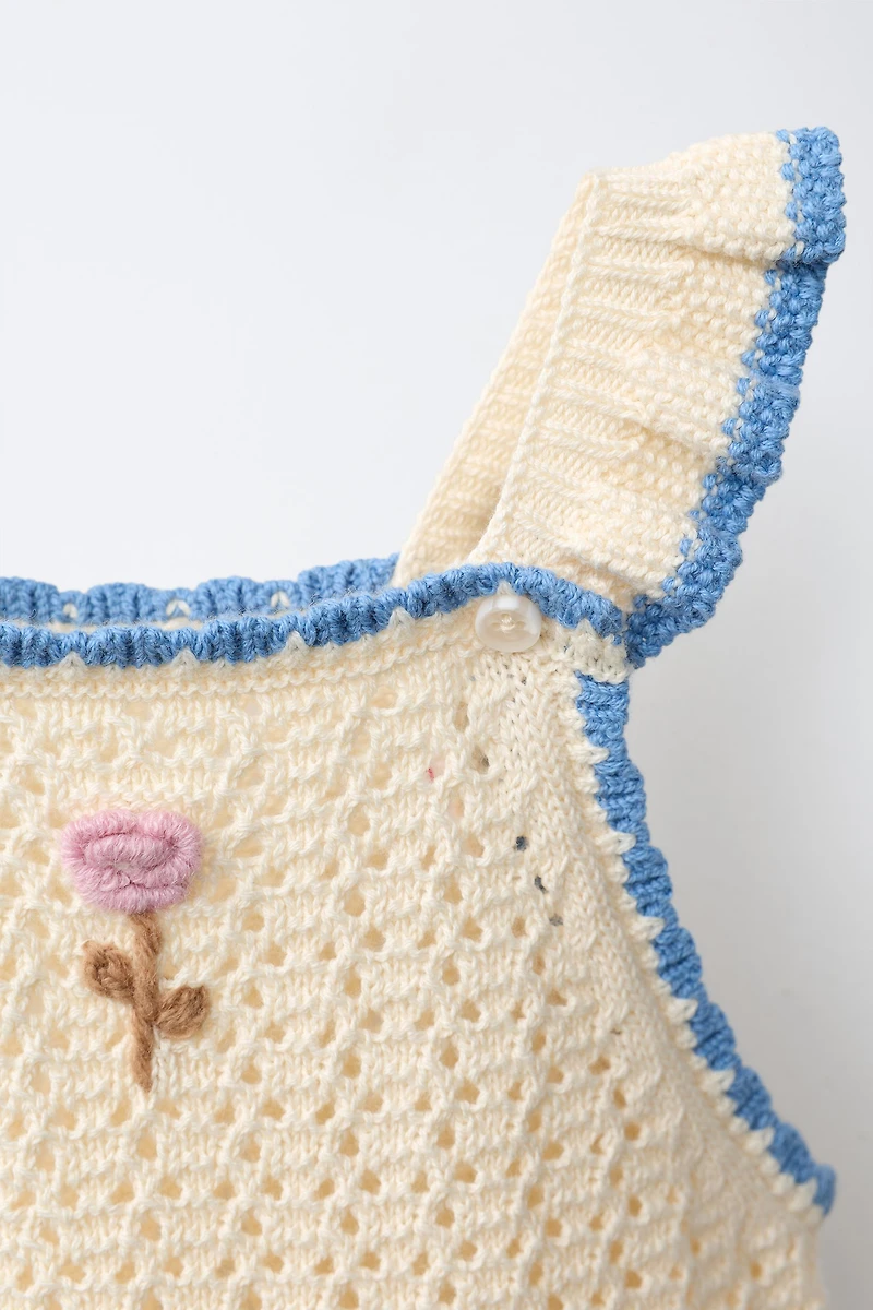 EMBROIDERED FLORAL KNIT ROMPER