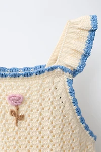 EMBROIDERED FLORAL KNIT ROMPER
