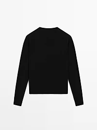 Wool blend knit V-neck sweater