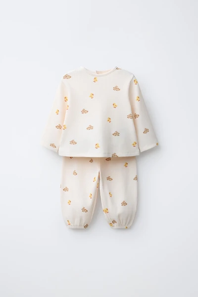 ENSEMBLE TEXTURÉ T-SHIRT ET PANTALON LAPINS