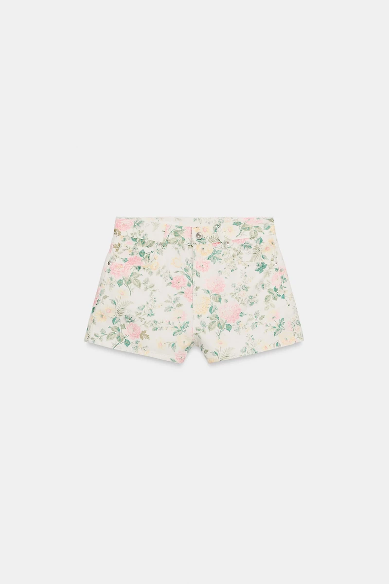 SHORT EN JEAN À FLEURS TRF TAILLE HAUTE