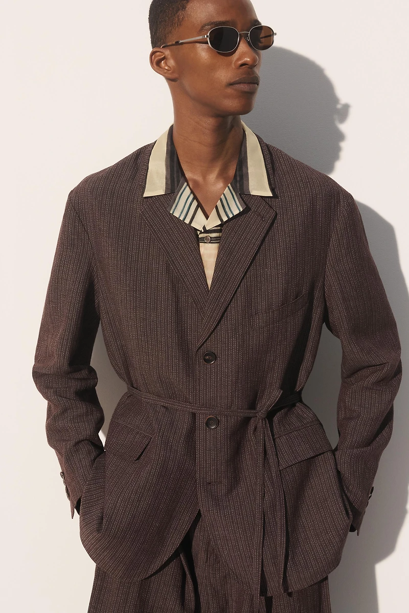 STRIPED VISCOSE - LINEN SUIT JACKET
