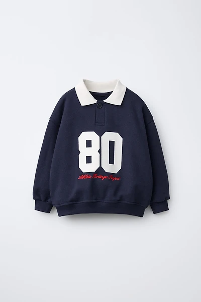 NUMBER PRINT POLO SWEATSHIRT