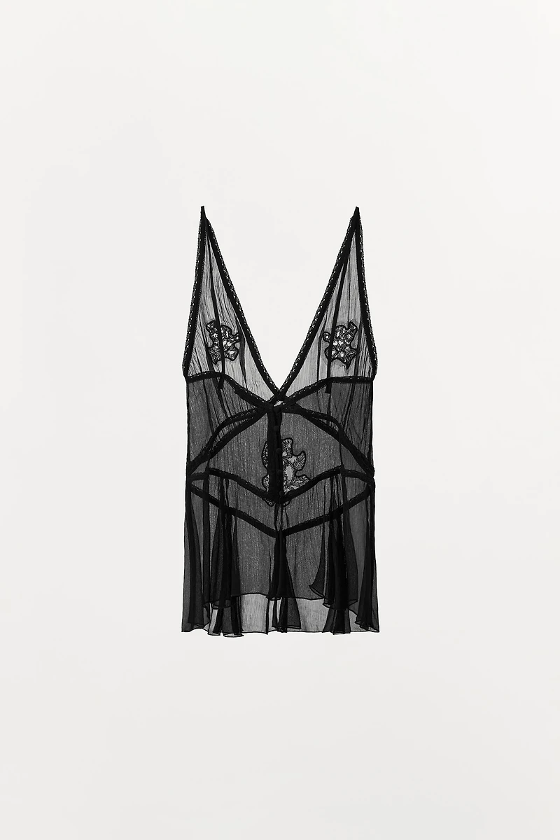 EMBROIDERED GAUZE TOP