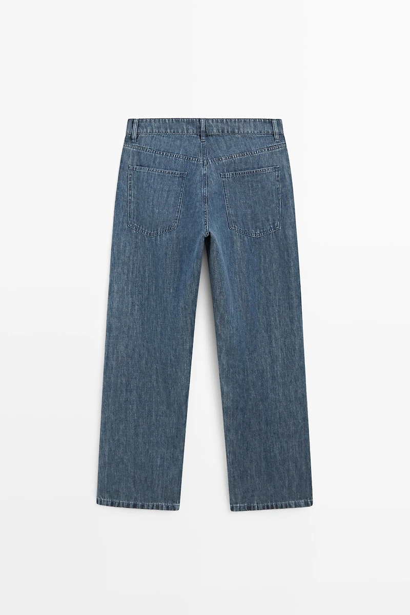 Jean jambe large 100 % lin