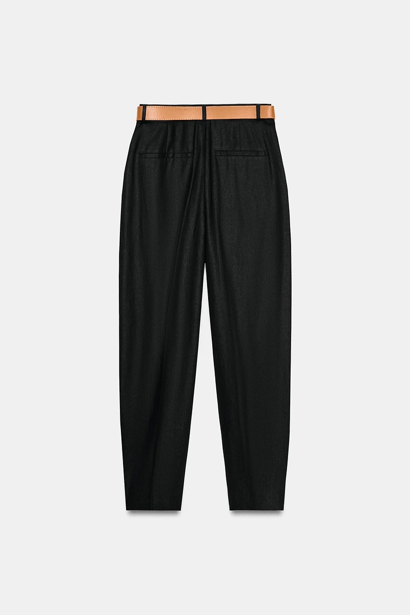 LINEN PANTS WITH BELT AND PLEATS