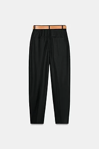 LINEN PANTS WITH BELT AND PLEATS