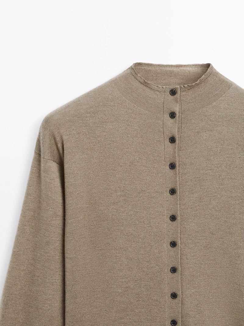 Knit cardigan with mock turtleneck