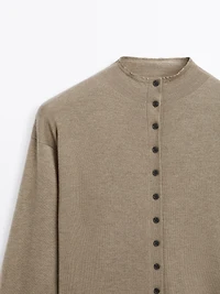 Knit cardigan with mock turtleneck