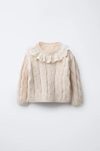 CABLE KNIT SWEATER WITH LACE COLLAR