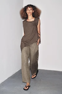 STRIPED LINEN BAGGY PANTS