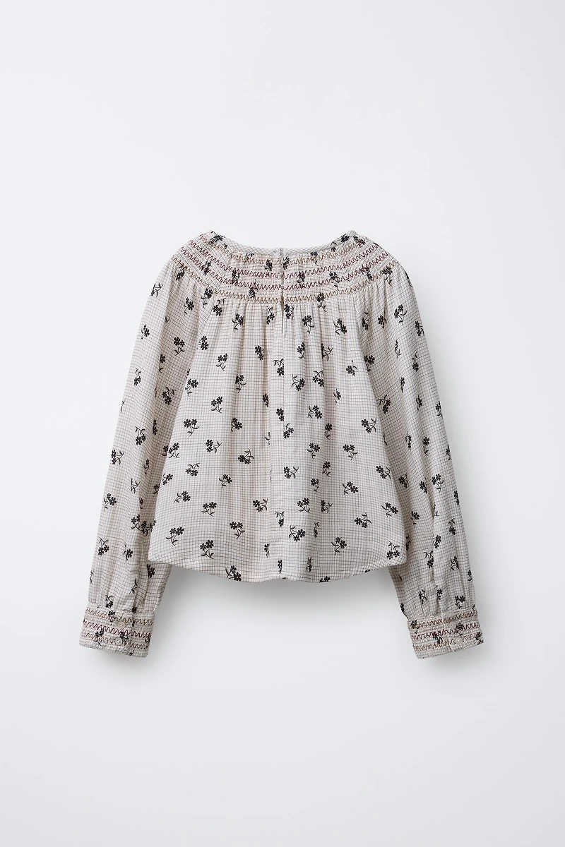 PLAID AND FLORAL BLOUSE