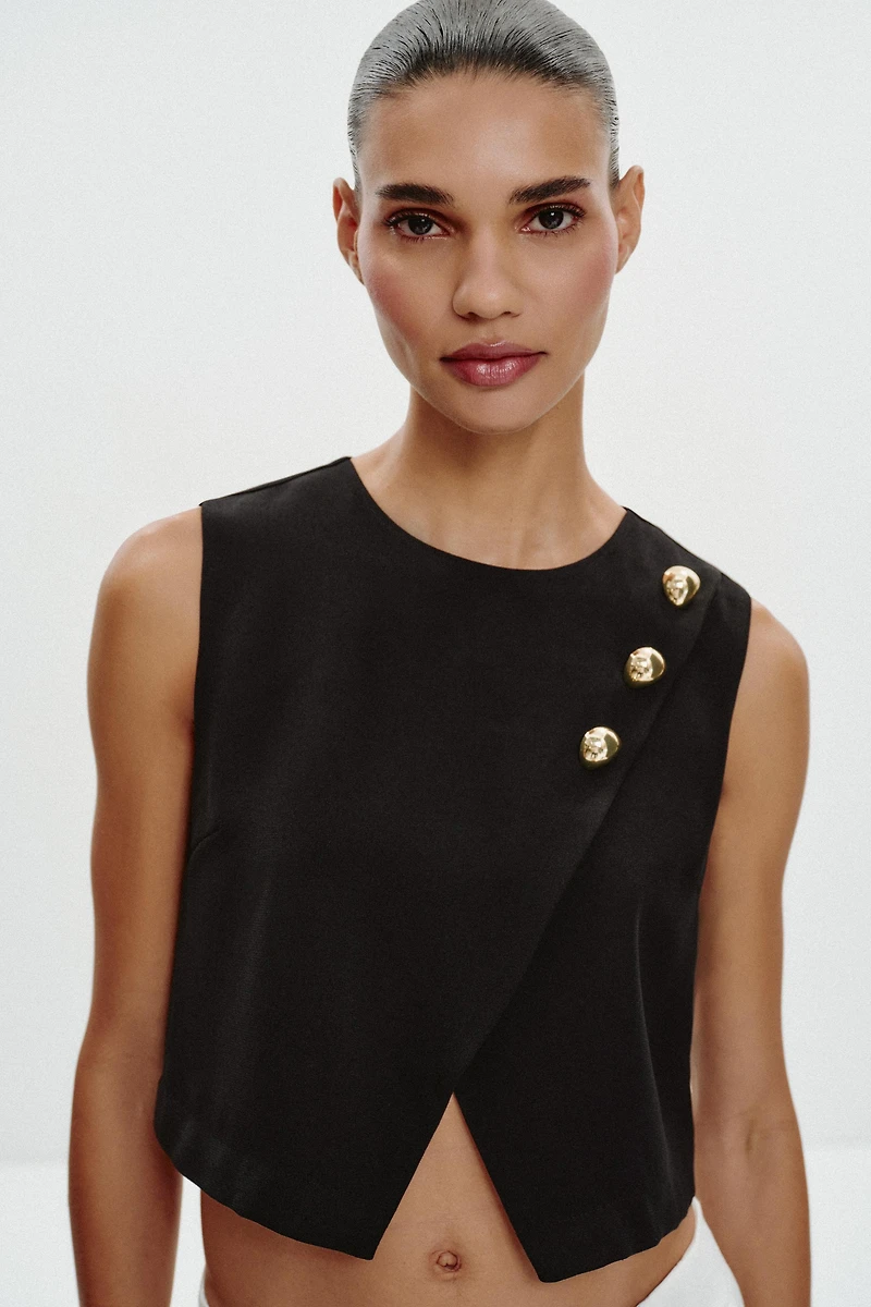 GOLD BUTTON WRAP TOP