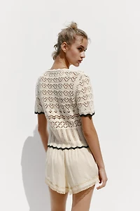 POINTELLE KNIT SHORT SLEEVE CARDIGAN