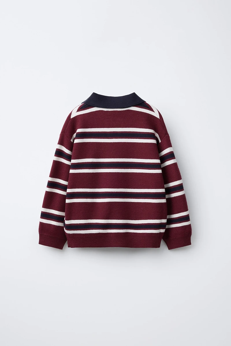 EMBROIDERED STRIPED KNIT POLO SHIRT