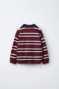 EMBROIDERED STRIPED KNIT POLO SHIRT