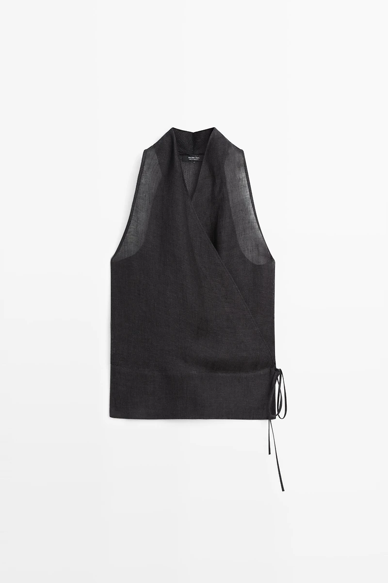 100% linen surplice halter top