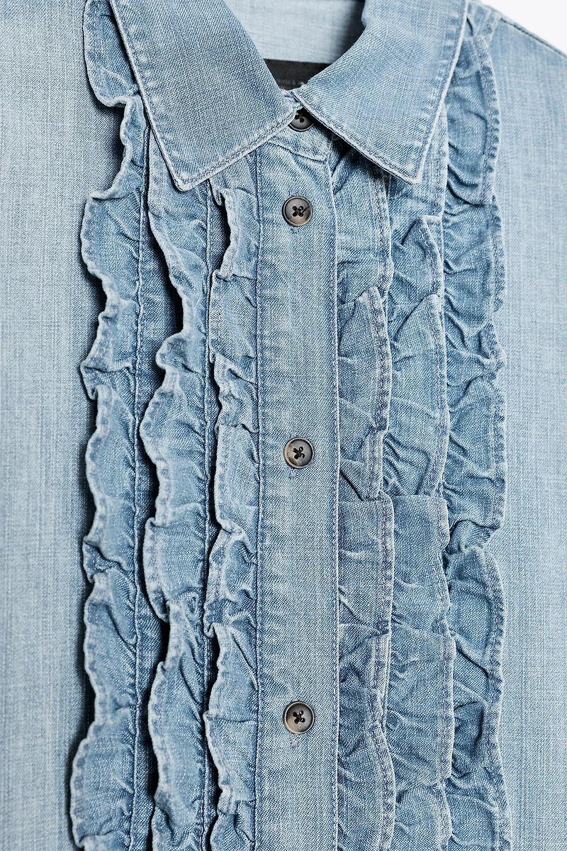 ZW COLLECTION RUFFLED DENIM SHIRT