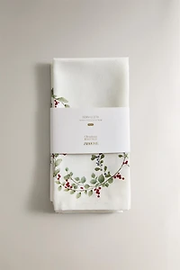 LOT DE SERVIETTES DE TABLE COTON FEUILLES DE HOUX NOËL (LOT DE 2)