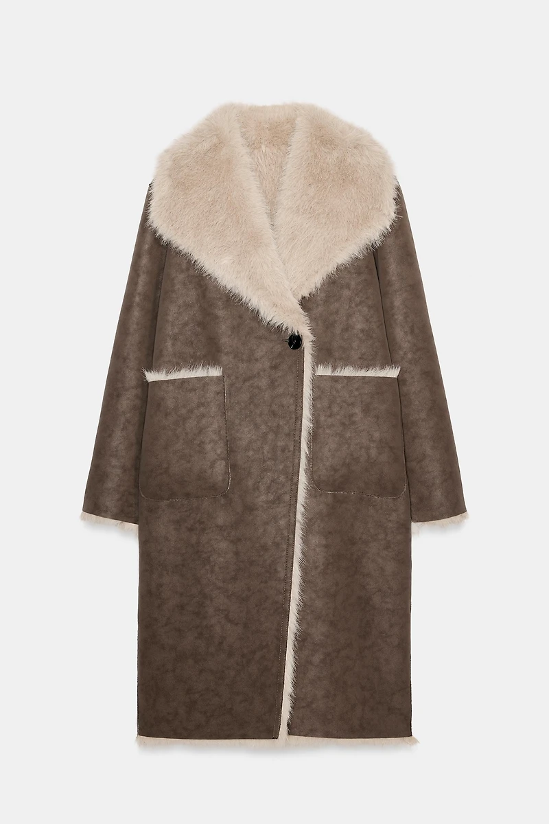 MANTEAU RÉVERSIBLE DOUBLE FACE EFFET FOURRURE