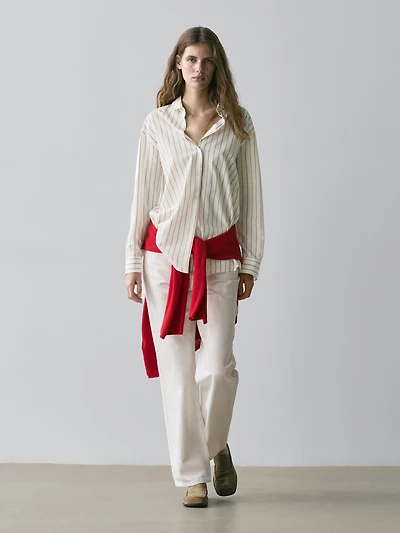 Flowing tricolor striped shirt