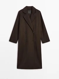 Long double-breasted wool blend coat