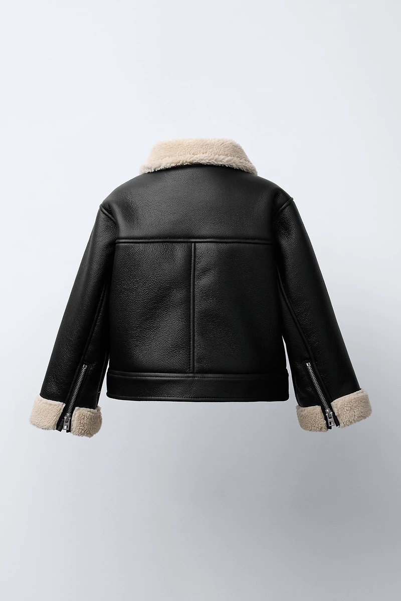 FAUX LEATHER SHEARLING JACKET