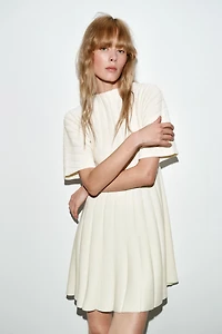 SHORT RIB KNIT BALLOON SLEEVE DRESS