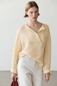Blouse fluide plastron lin